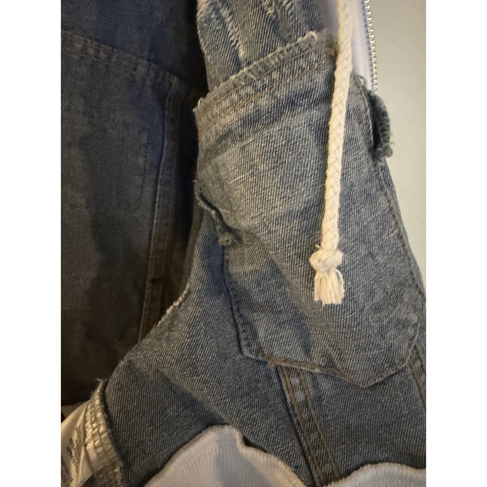 American Bazi Women Cropped Hoodie Denim Jacket Fashion Tour Blue White - Picture 9 of 13